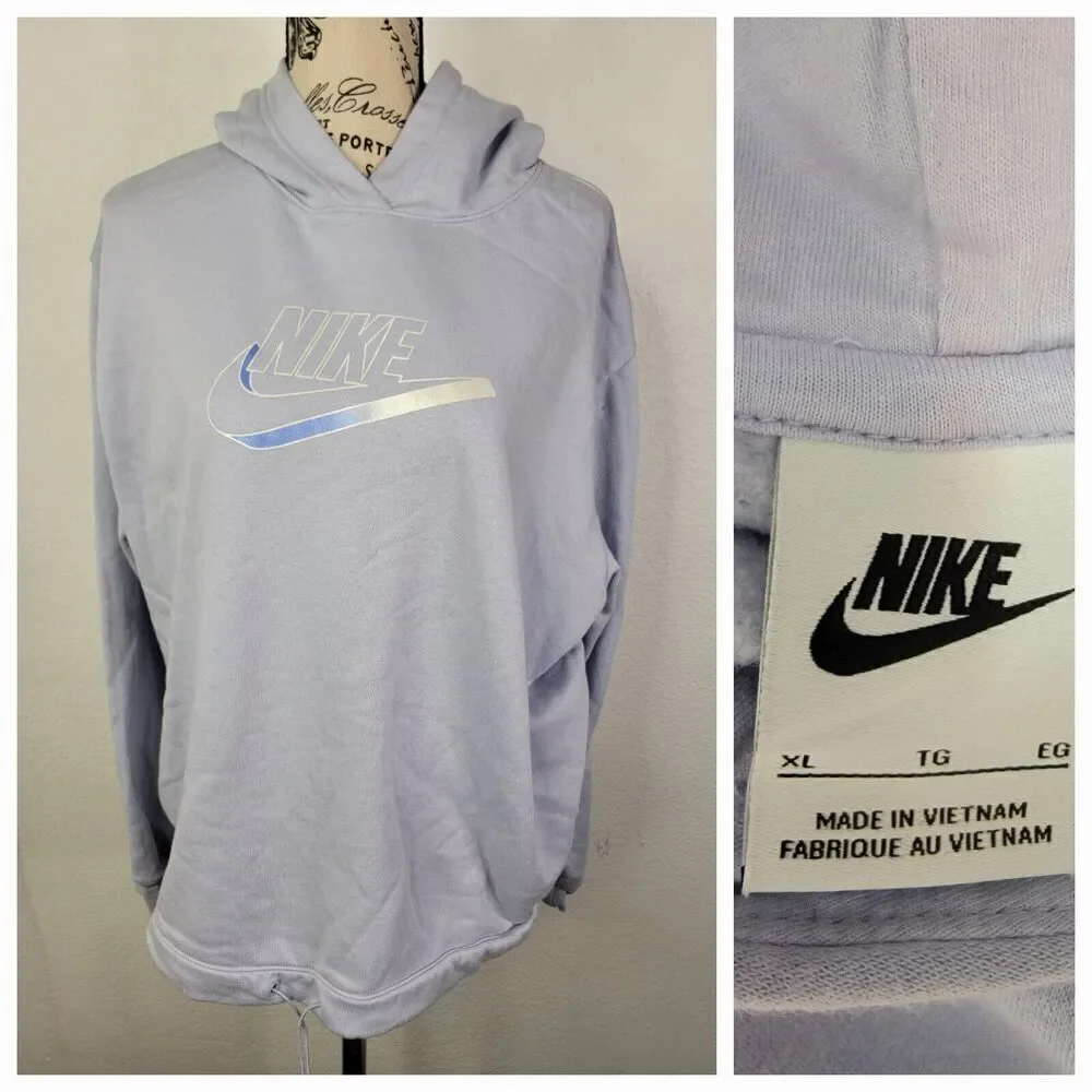 Nike Sportswear Hooded Sweater Womens SZ XL Easy Fleece Hoodie Blue DD5780-057…